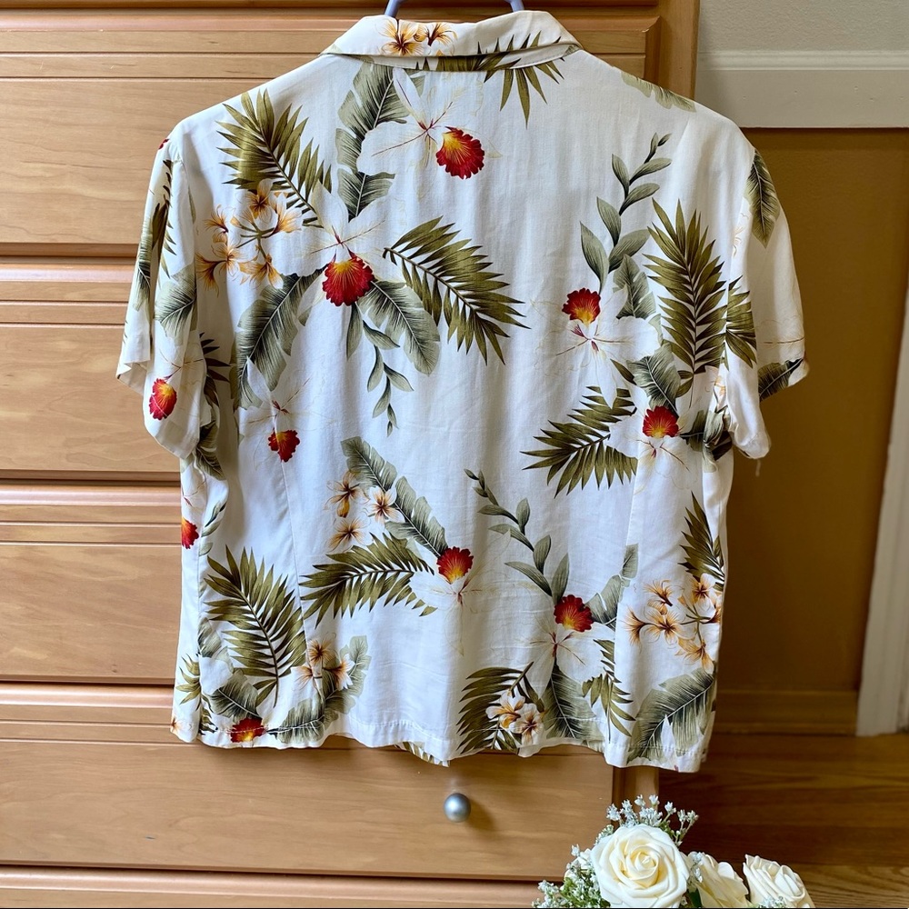 🏝️ Palm & Plumeria print vintage Buttondown blouse, small - Picture 8 of 8